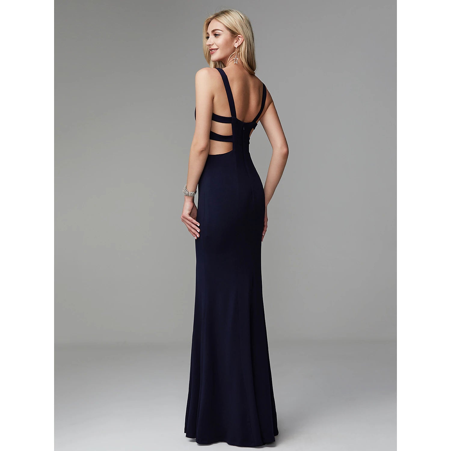 Wholesale Mermaid / Trumpet Cut Out Beautiful Back Elegant Prom Formal Evening Dress V Neck Sleeveless Floor Length Spandex with Pleats